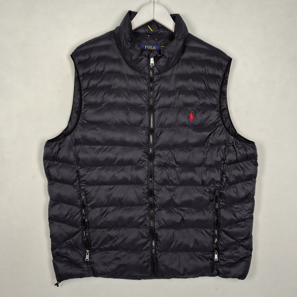 Polo Ralph Lauren Mens XL Navy Blue Quilted Packable Puffer Vest Red Pony Logo